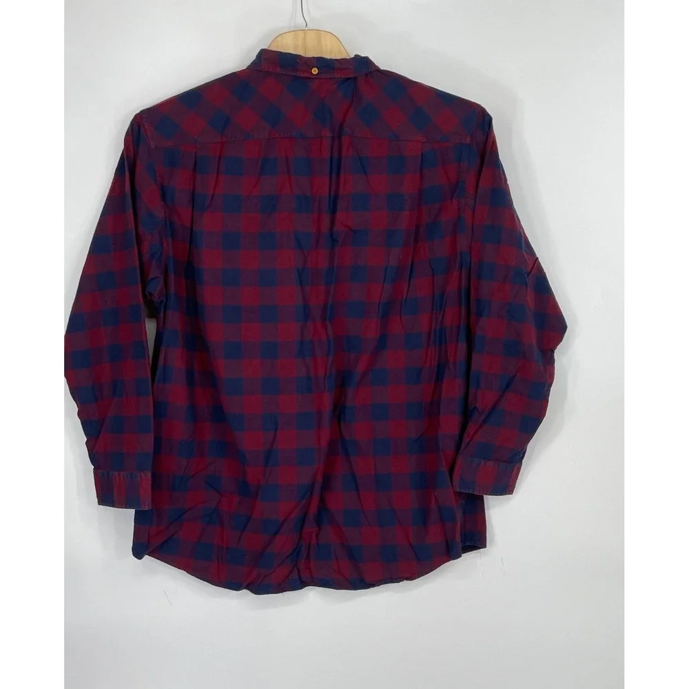 Duluth Trading Co Mens Shirt 2XL Tall Button Down Red Blue Plaid Cotton Western